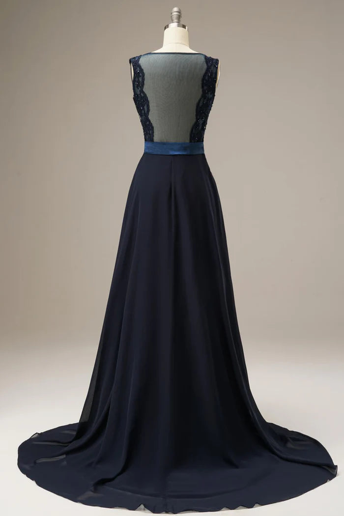 Robe Weitese trapèze en dentelle avec traîne courte et sans manches, robe de bal avec ceinture 