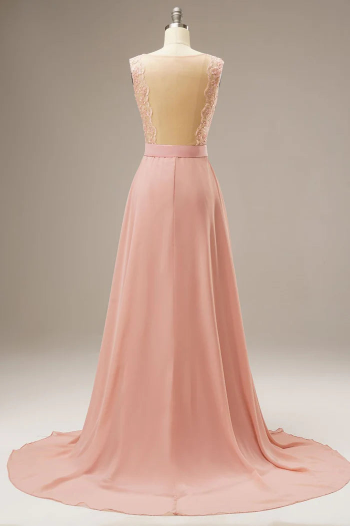 Robe Weitese trapèze en dentelle avec traîne courte et sans manches, robe de bal avec ceinture 