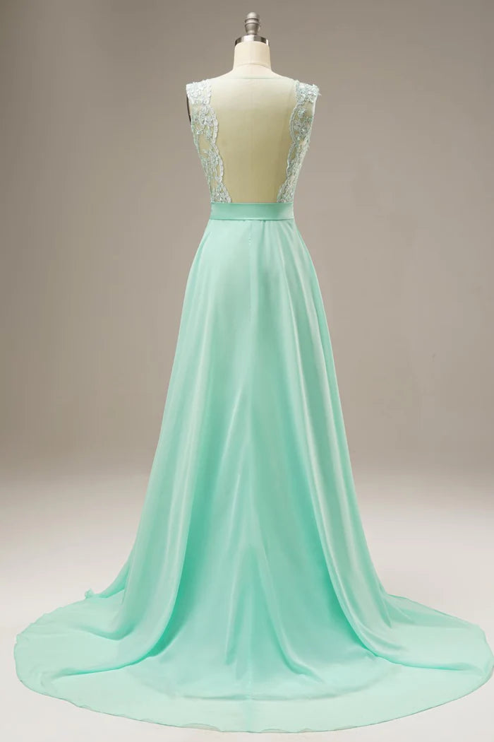 Robe Weitese trapèze en dentelle avec traîne courte et sans manches, robe de bal avec ceinture 