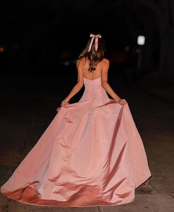 Weitese Dress A Line Pink Strapless Prom Dress Elegant Sleeveless Floor Length Formal Wear Dresses