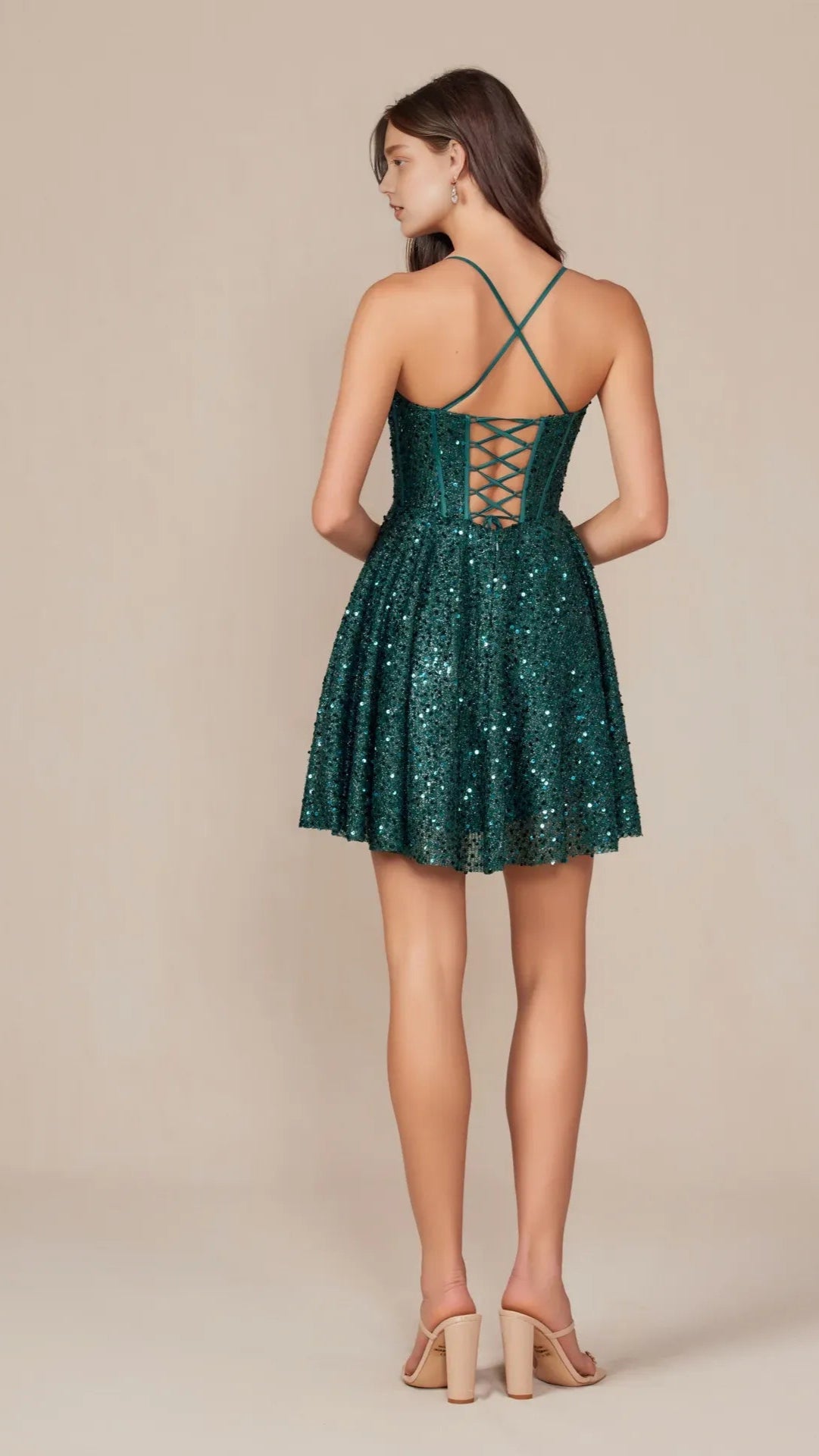 Vestido Weitese de corte A con lentejuelas/corsé, minivestido sin mangas con tirantes finos, vestido de fiesta para cumpleaños, graduaciones y cócteles. 