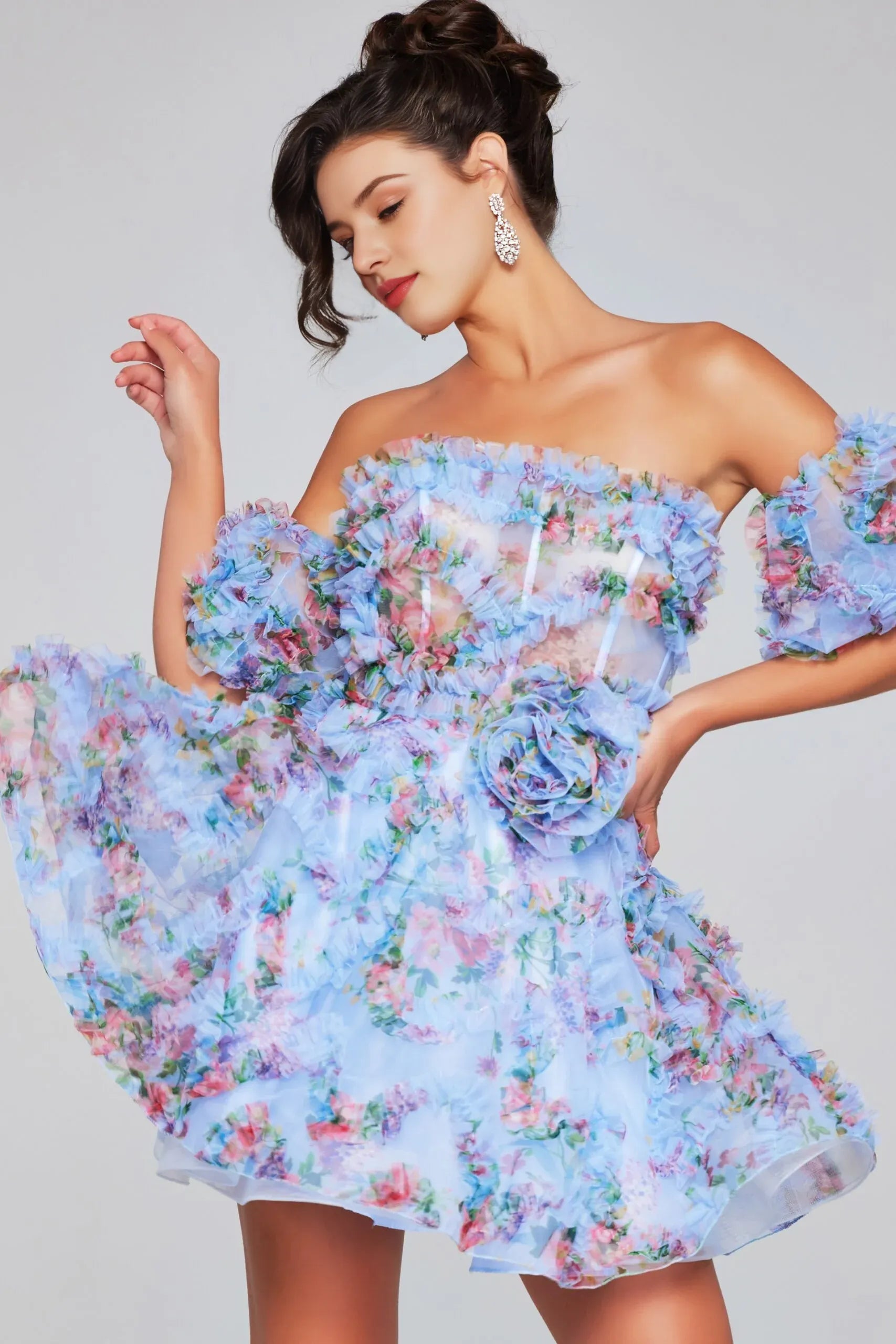 Weitese Dress A Line Short Homecoming Printed Off the Shoulder Cocktail Dress Flower