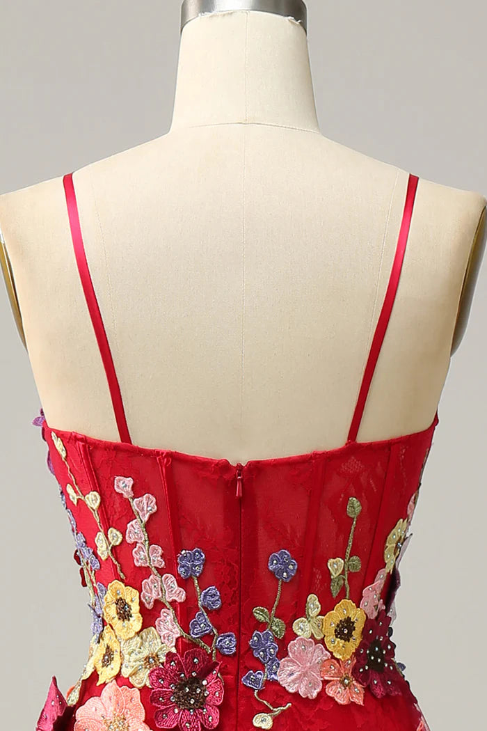 Weitese Dress A Line Spaghetti Straps Burgundy Long Party Dress With Appliques Prom Dress