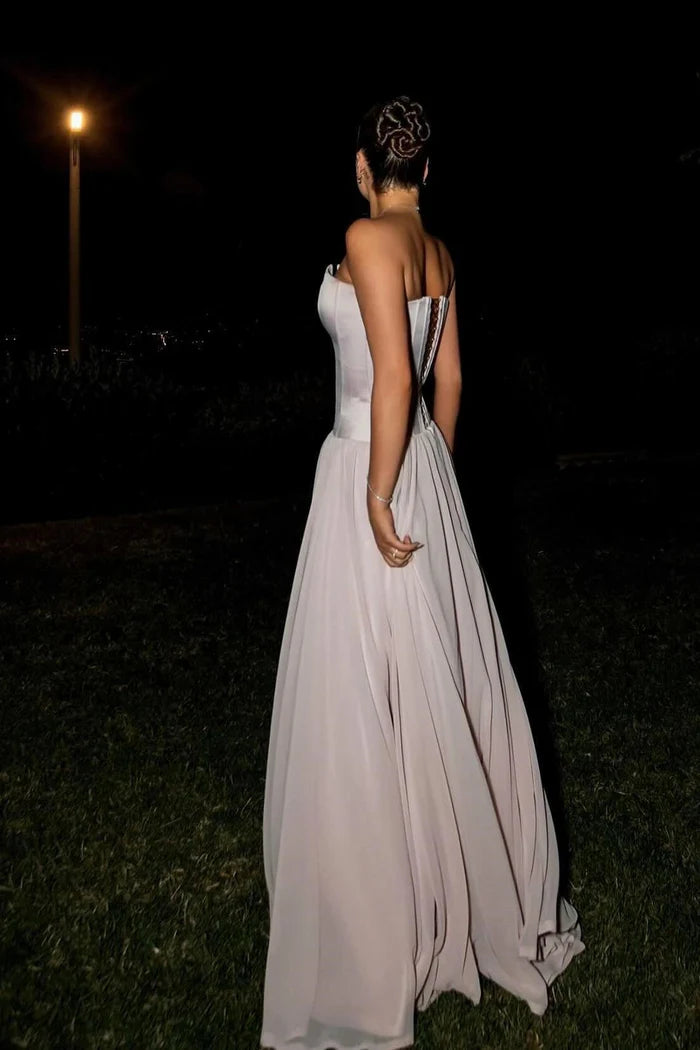 Robe Weitese A-Line sans bretelles, robe longue rose style corset, robe de bal, robe de soirée avec nœud papillon 