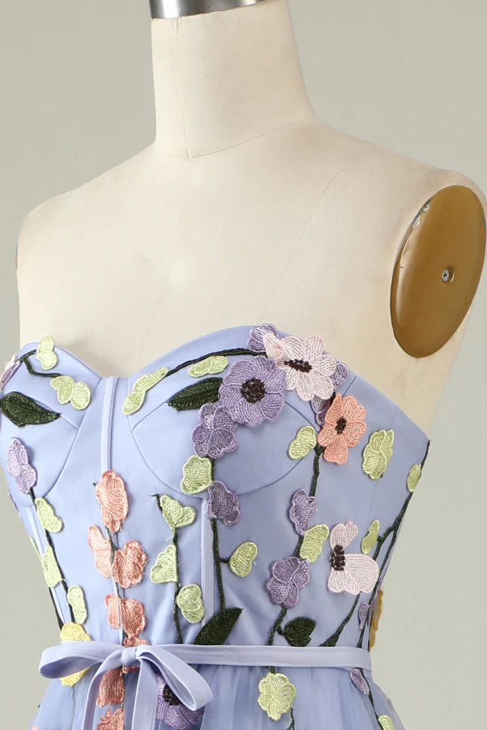 Weitese Dress A Line Sweetheart Lavender Long Party Dress With Appliques Prom Dress