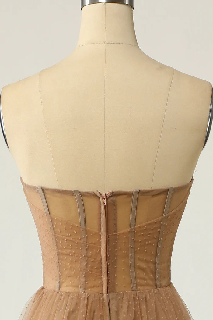 Vestido Weitese, corte A, sin tirantes, largo, de fiesta, con lunares, para graduación.