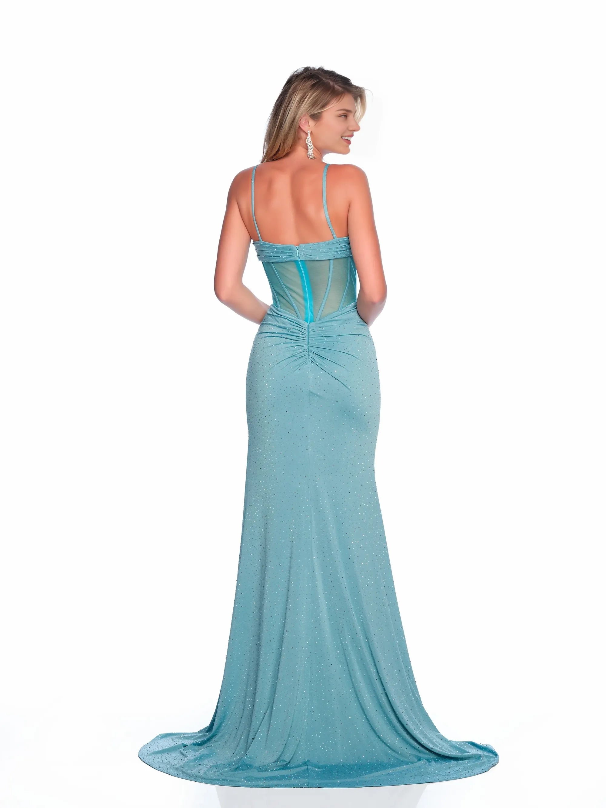 Weitese Dress Aqua Spaghetti Straps Sweetheart Mermaid Maxi Dress Pleated Prom Dress With Side Slit