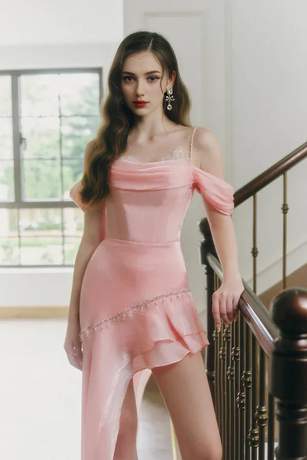 Weitese Dress Asymmetric Layered Satin Floor Length Maxi Dress Sleeveless Elegant Spaghetti Straps Backless Prom Dress