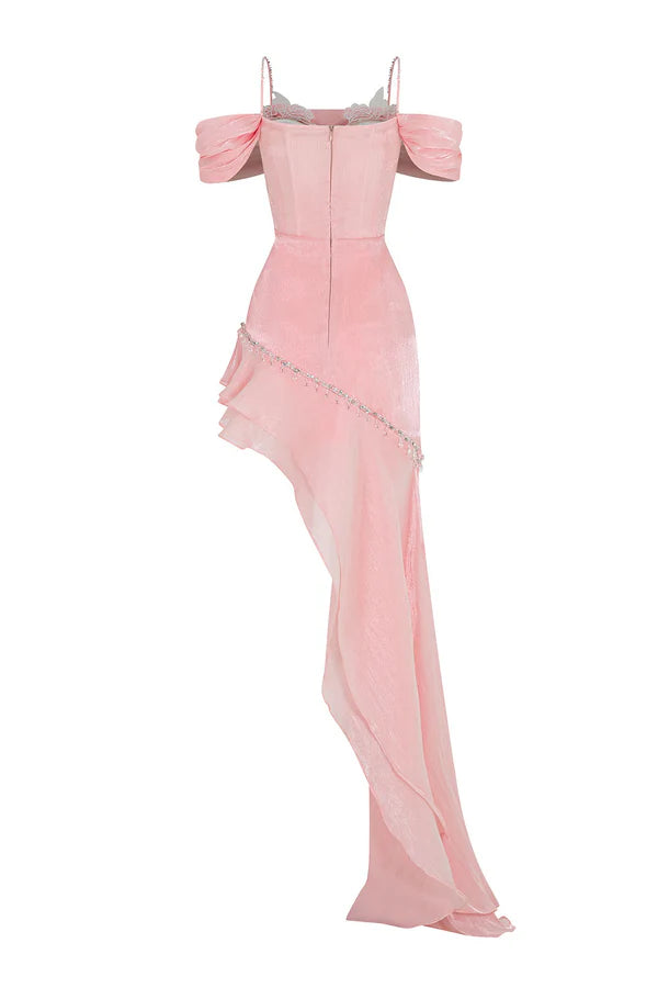 Weitese Dress Asymmetric Layered Satin Floor Length Maxi Dress Sleeveless Elegant Spaghetti Straps Backless Prom Dress