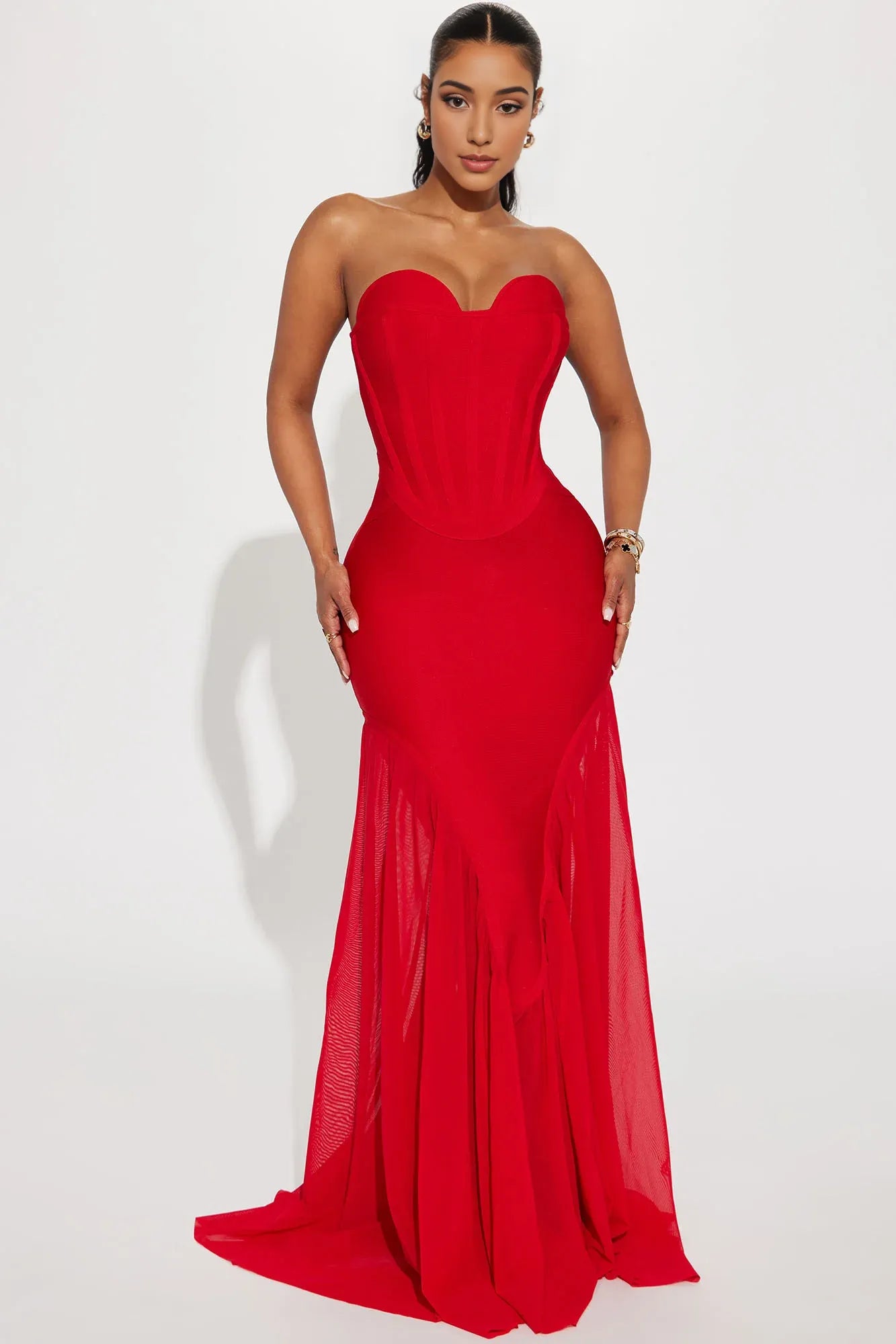 Weitese Dress Bandage Gown Red Off-the-Shoulder Long Floor Length Red Sleeveless Party Dress