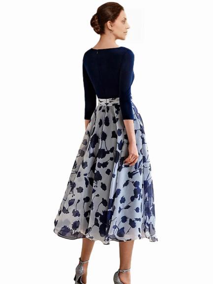 Weitese Dress Beach Wedding A-Line Formal Wedding Guest Elegant Scoop Neck V Neck Ankle Length Chiffon Sequined 3/4 Length Sleeve With Flower Wedding Guest Dress 2025 Mother of the Bride Dress