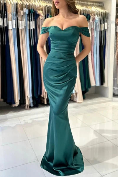 Weitese Dress Beautiful Elegant Long Dark Green Off-Shoulder Mermaid Sleeveless Evening Gowns Prom Dress