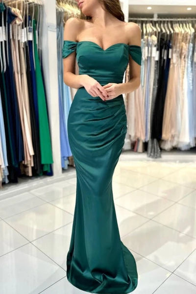 Weitese Dress Beautiful Elegant Long Dark Green Off-Shoulder Mermaid Sleeveless Evening Gowns Prom Dress