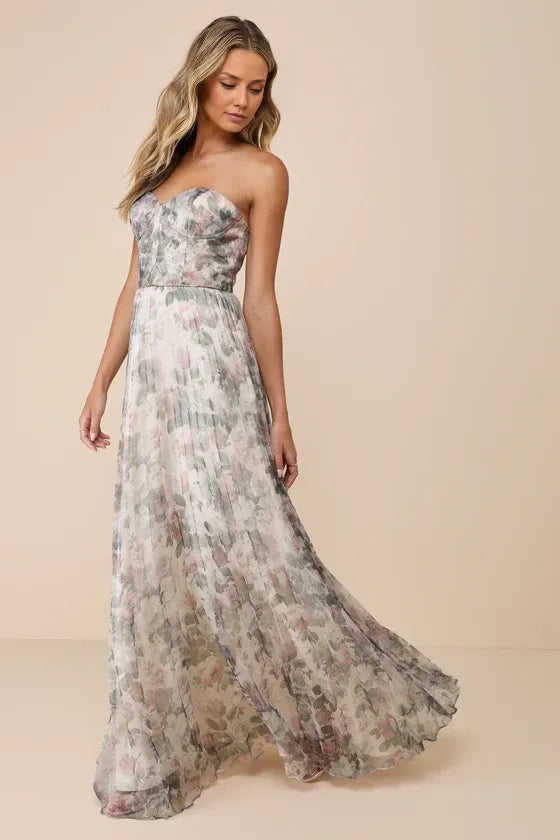 Robe Weitese Magnifique robe longue ivoire à imprimé floral multicolore Robe de soirée trapèze sans manches à col en cœur Robe de bal 