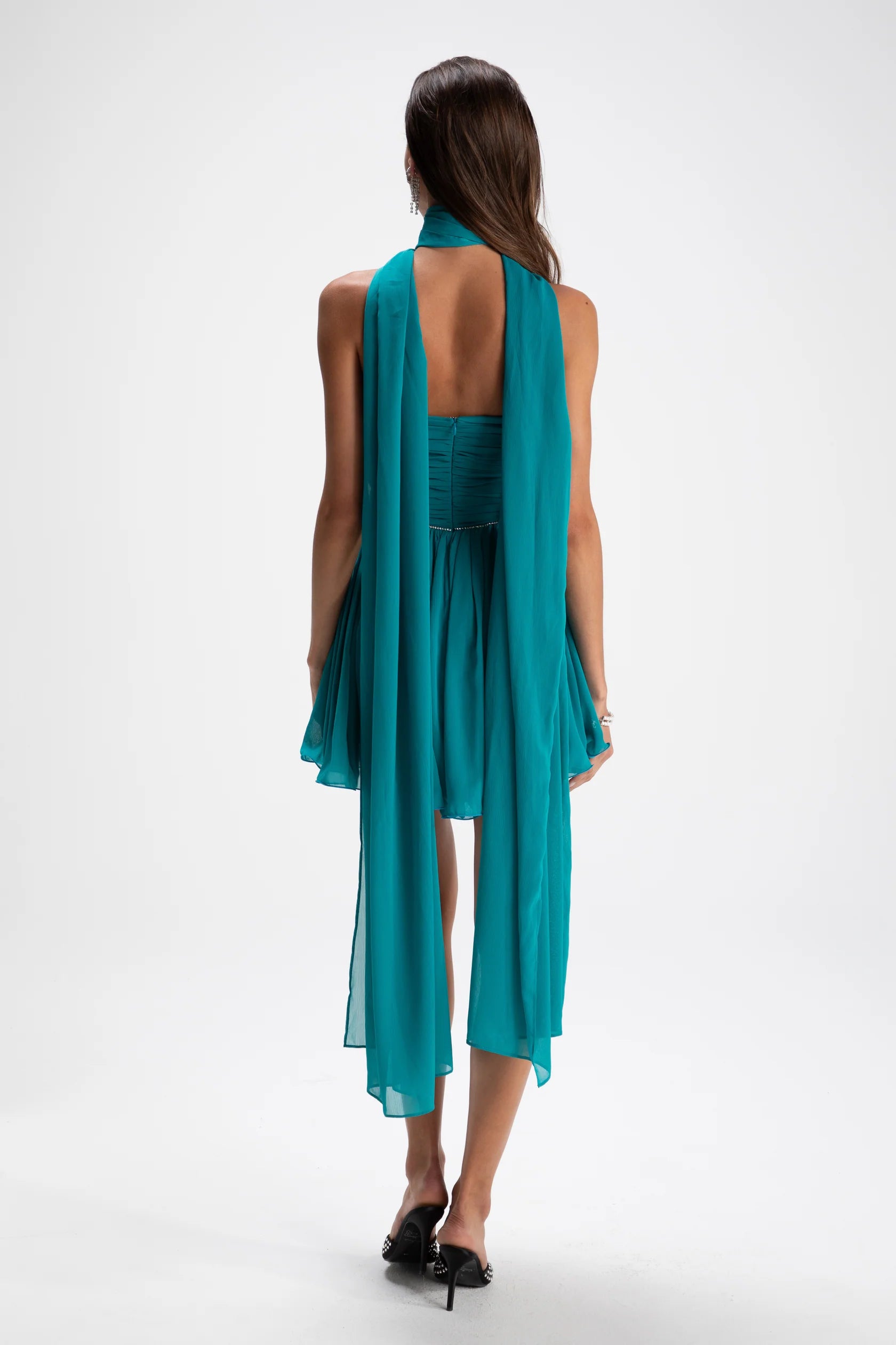 Weitese Dress Beautiful Strapless A-line Sleeveless Homecoming Dress Open Back Blue Mini Dress With Scarf