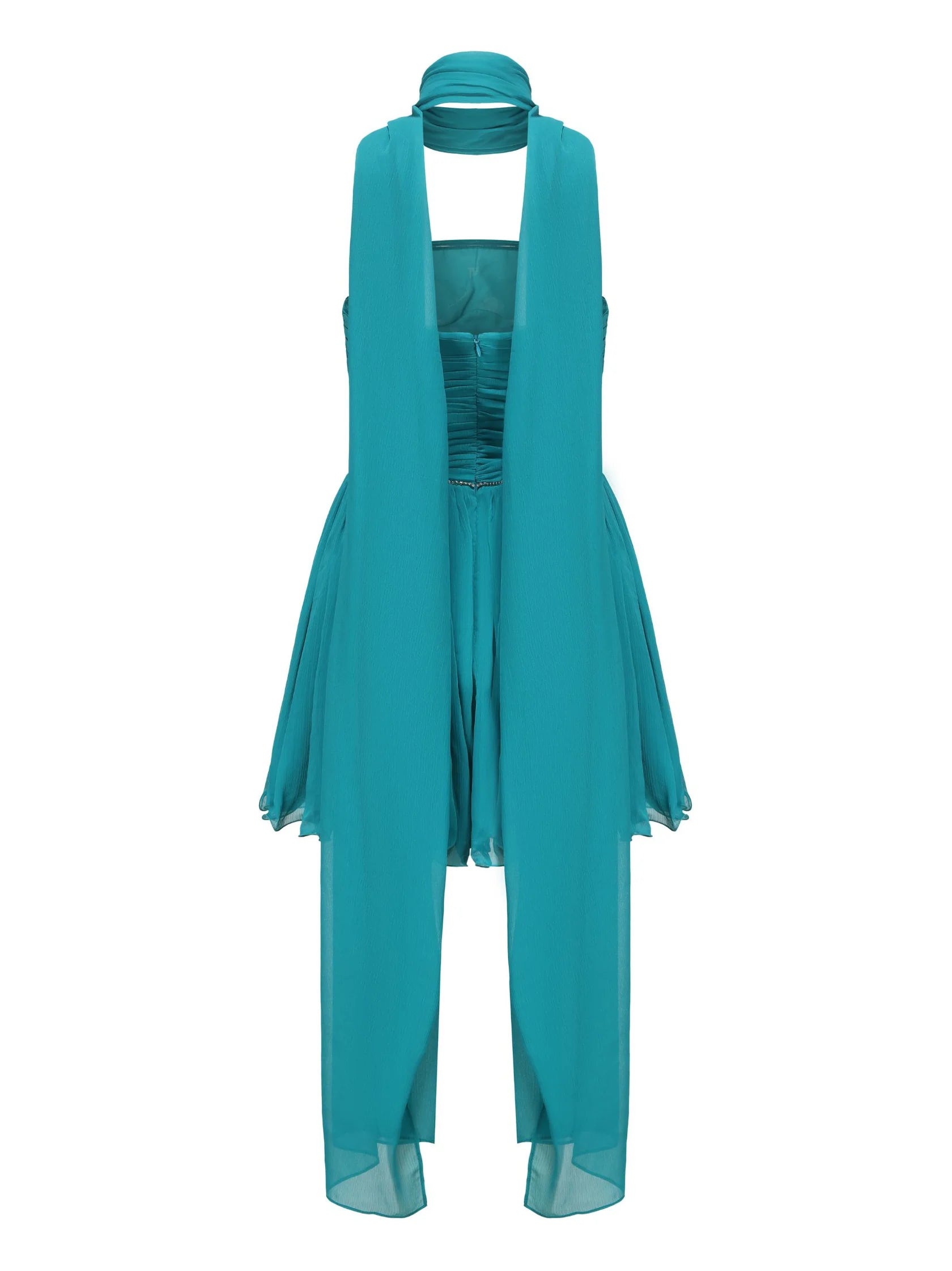 Weitese Dress Beautiful Strapless A-line Sleeveless Homecoming Dress Open Back Blue Mini Dress With Scarf