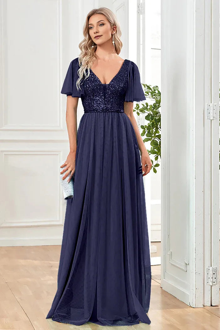 Robe Weitese noire trapèze, col en V, robe de soirée longue sans manches avec paillettes, robe de bal 