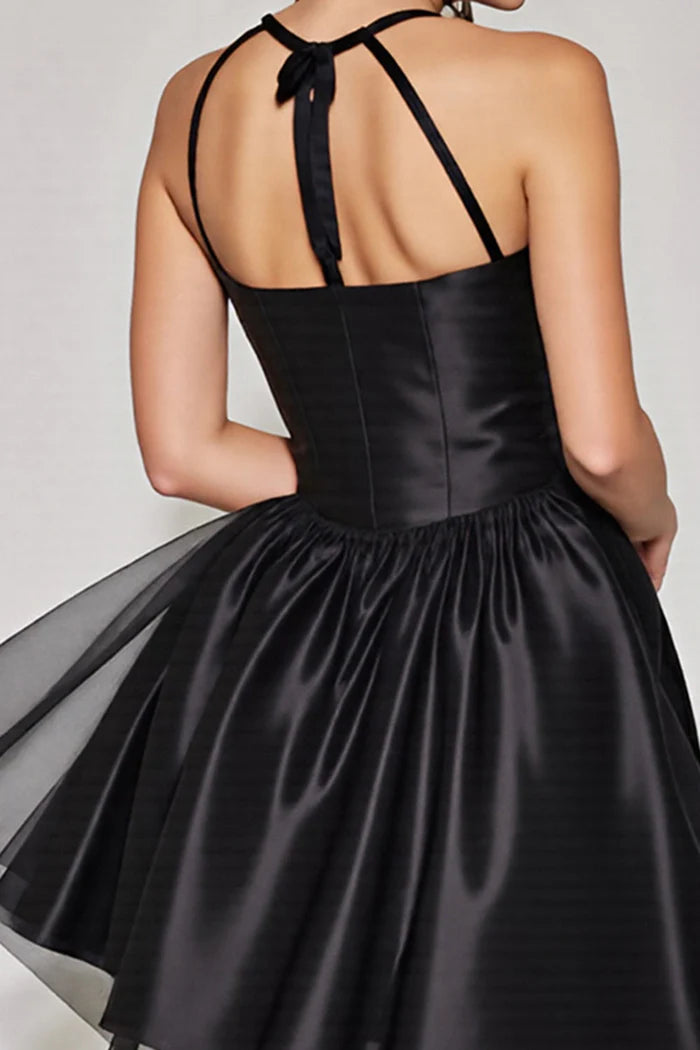 Weitese Dress Black A Line Halter Keyhole Short Homecoming Dress Sleeveless Backless Party Dress