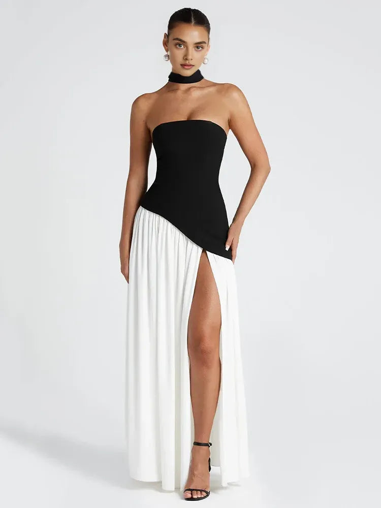 Weitese Dress Black And White Concerto Tube Top Color-blocking High Slit To The Ankle Minimalist Art Prom Dress