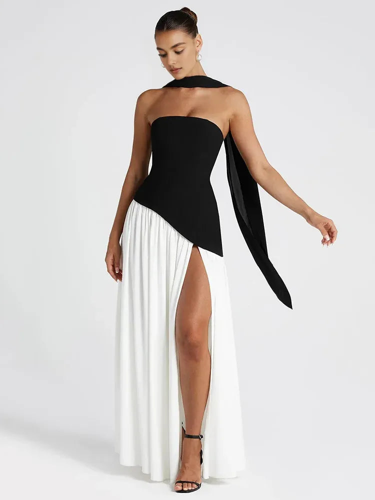 Weitese Dress Black And White Concerto Tube Top Color-blocking High Slit To The Ankle Minimalist Art Prom Dress