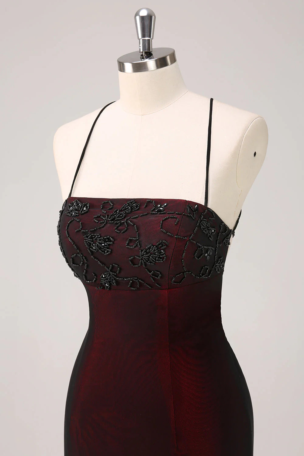 Weitese Dress Black Red Spaghetti Straps Backless Mermaid Bridesmaid Dress with Beading Prom Dress