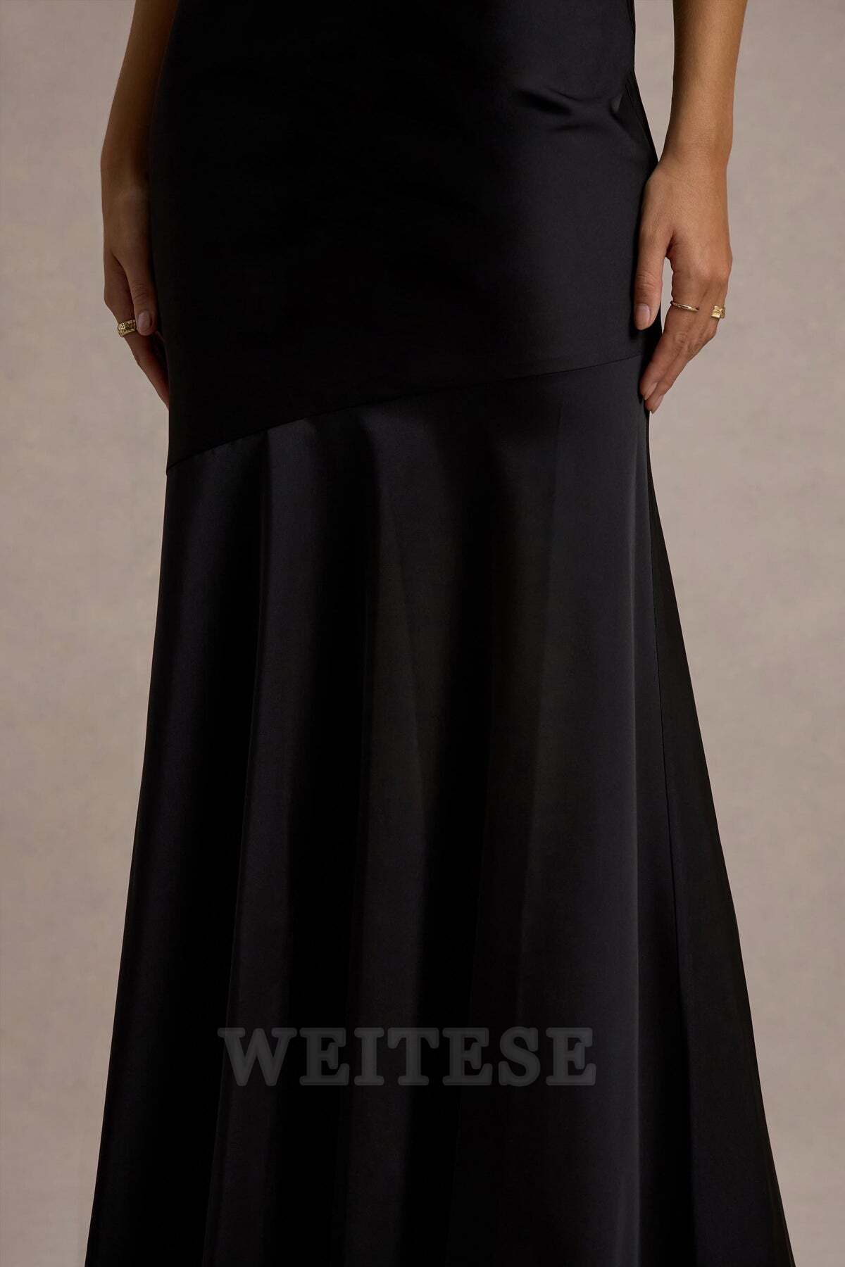 Robe Weitese en satin noir, dos nu, robe longue de demoiselle d'honneur, robe de bal longue à lacets 