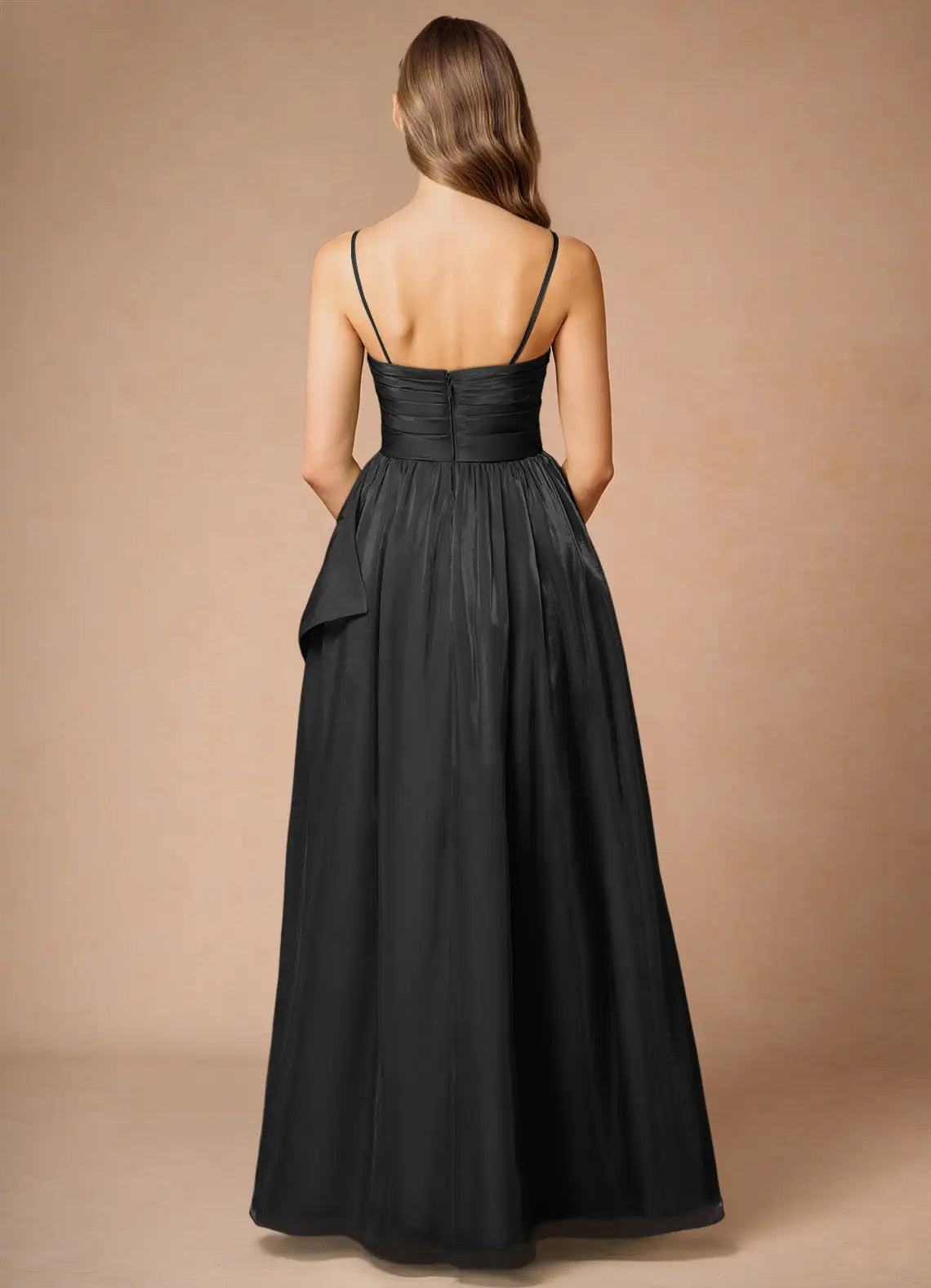 Weitese Dress Black Strapless Elegant Satin Maxi Dress Sleeveless A-line Backless Prom Dress With Slit