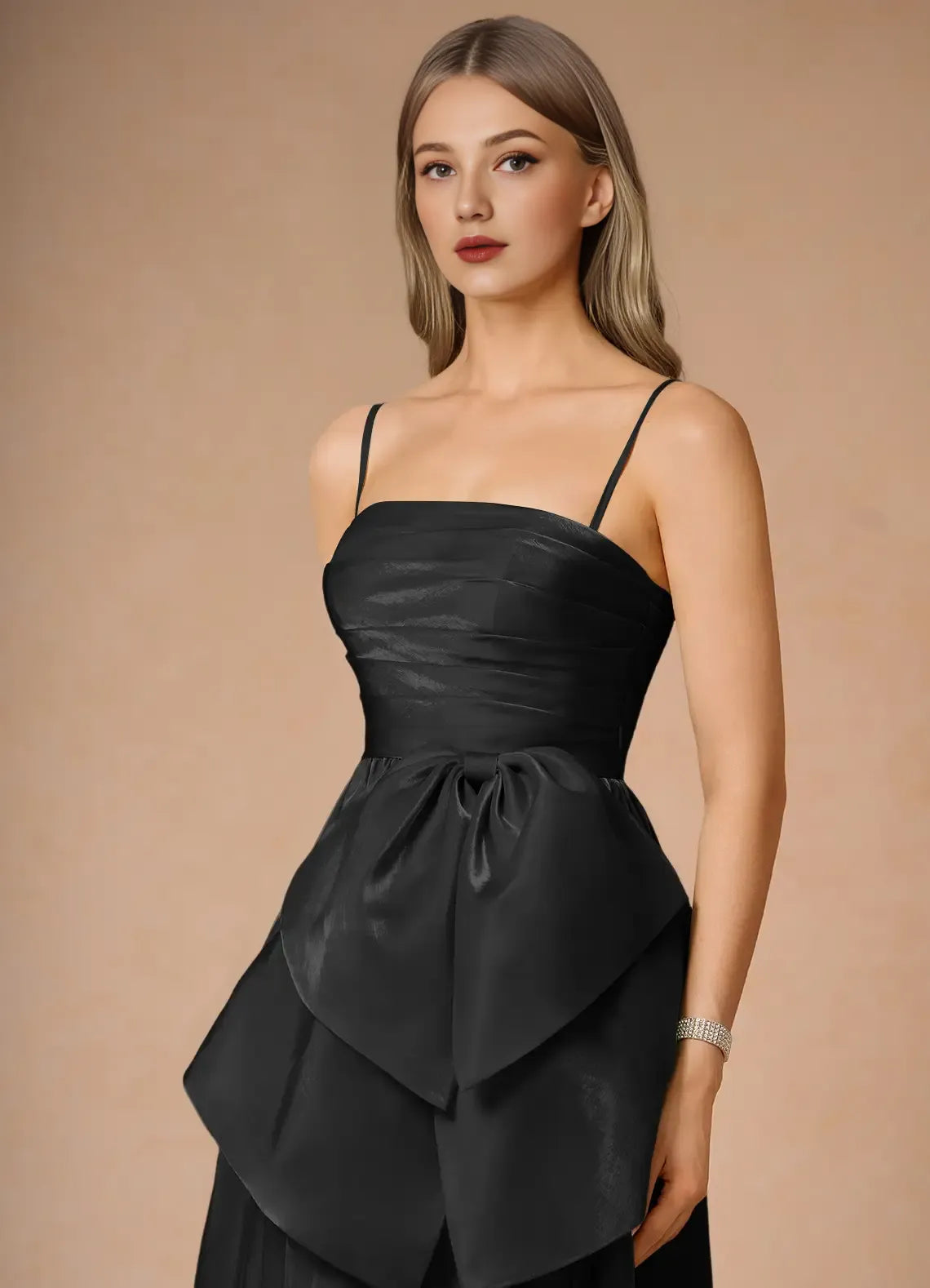 Weitese Dress Black Strapless Elegant Satin Maxi Dress Sleeveless A-line Backless Prom Dress With Slit