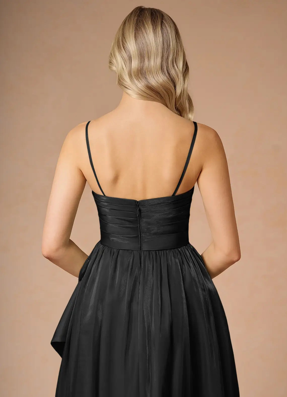 Weitese Dress Black Strapless Elegant Satin Maxi Dress Sleeveless A-line Backless Prom Dress With Slit