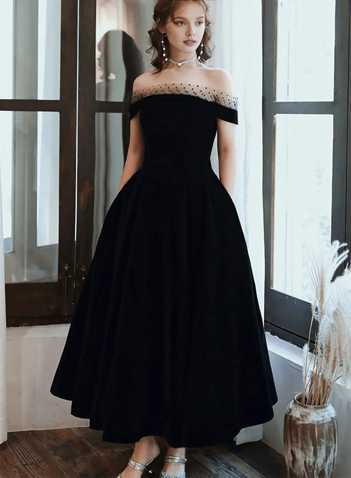 Robe de soirée noire sans bretelles, à lacets, sans manches, coupe trapèze, robe de bal 