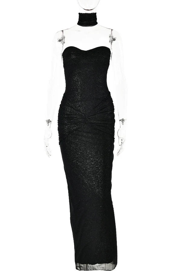 Weitese Dress Black Strapless Zipper Closure Prom Dress Maxi Dress Sleeveless Mermaid Sparkly Party Dress