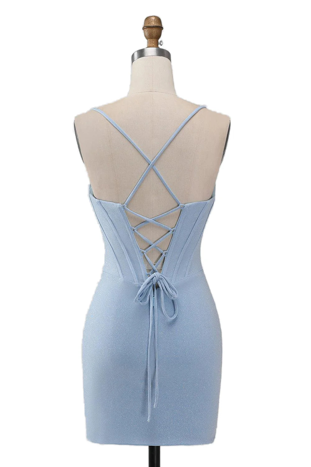 Weitese Dress Blue Floral Neck Ruched Bodycon Short Dress