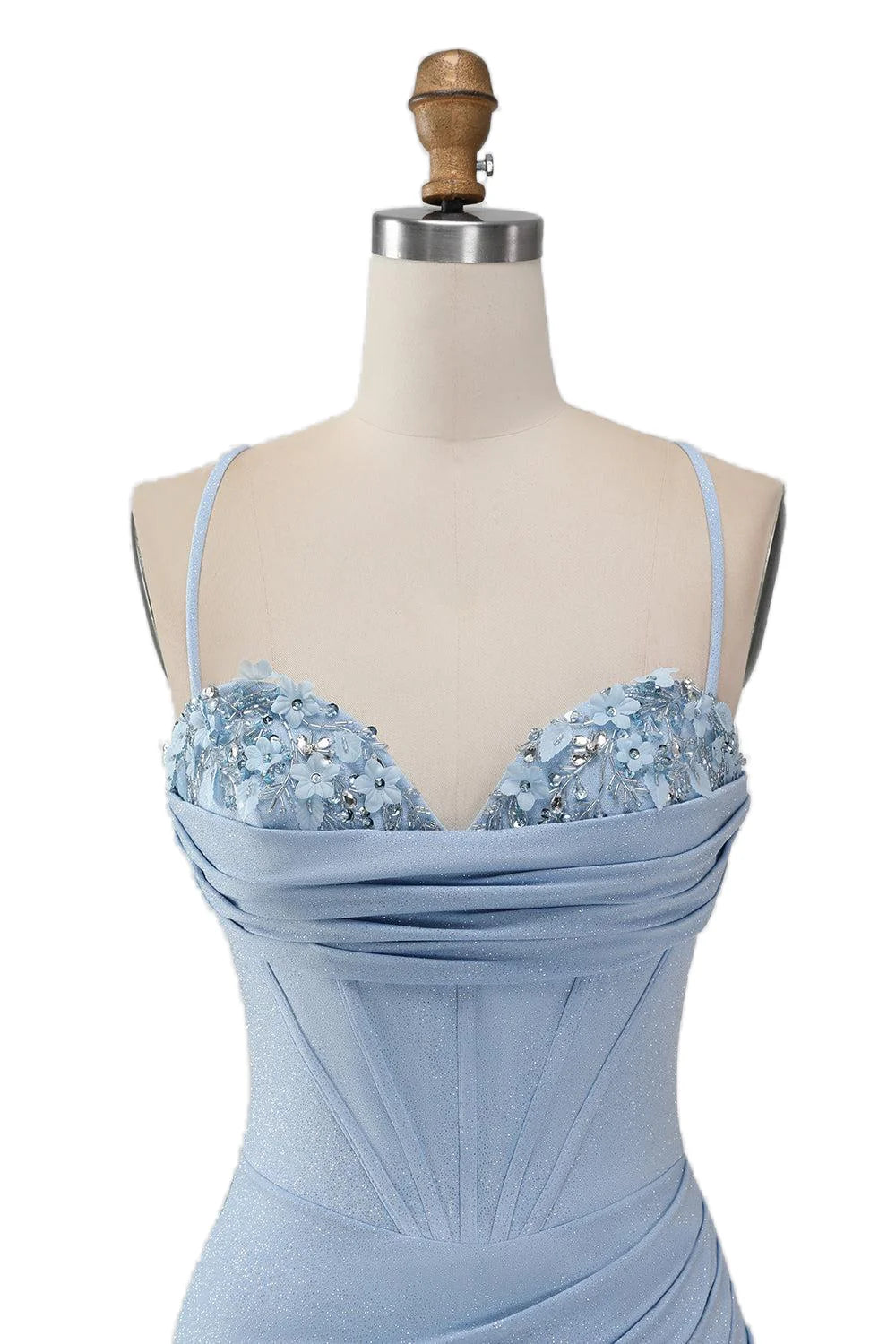 Weitese Dress Blue Floral Neck Ruched Bodycon Short Dress