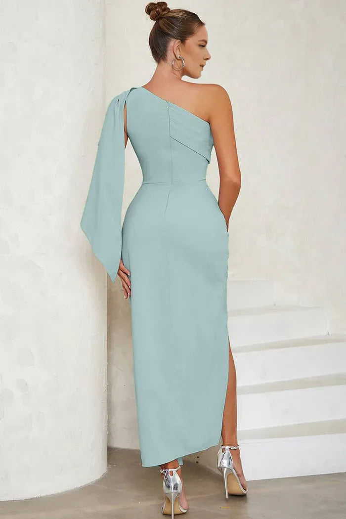 Weitese Dress Blue One Shoulder Bodycon Long Formal Dress With Slit Prom Dress