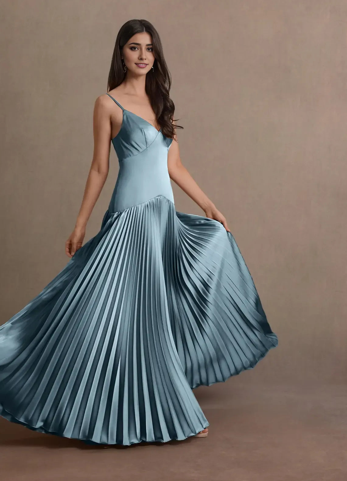 Vestido Weitese azul con tirantes finos, escote en V, elegante vestido largo de fiesta, sin mangas, espalda descubierta, de satén, vestido de noche de corte A. 