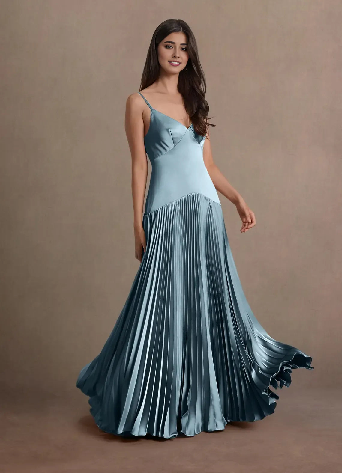 Vestido Weitese azul con tirantes finos, escote en V, elegante vestido largo de fiesta, sin mangas, espalda descubierta, de satén, vestido de noche de corte A. 