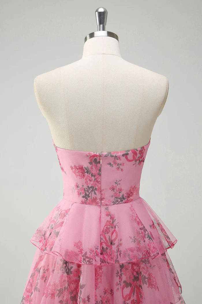 Vestido Weitese con estampado floral ruborizado, estilo princesa, escote corazón, largo escalonado, vestido de fiesta con abertura, vestido de noche 