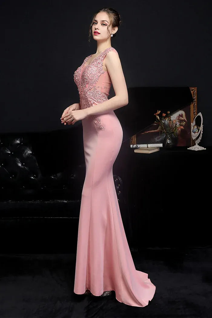 Weitese Dress Blush Mermaid Mermaid/Trumpet  Maxi Dress Sleeveless With Appliques Prom Dress