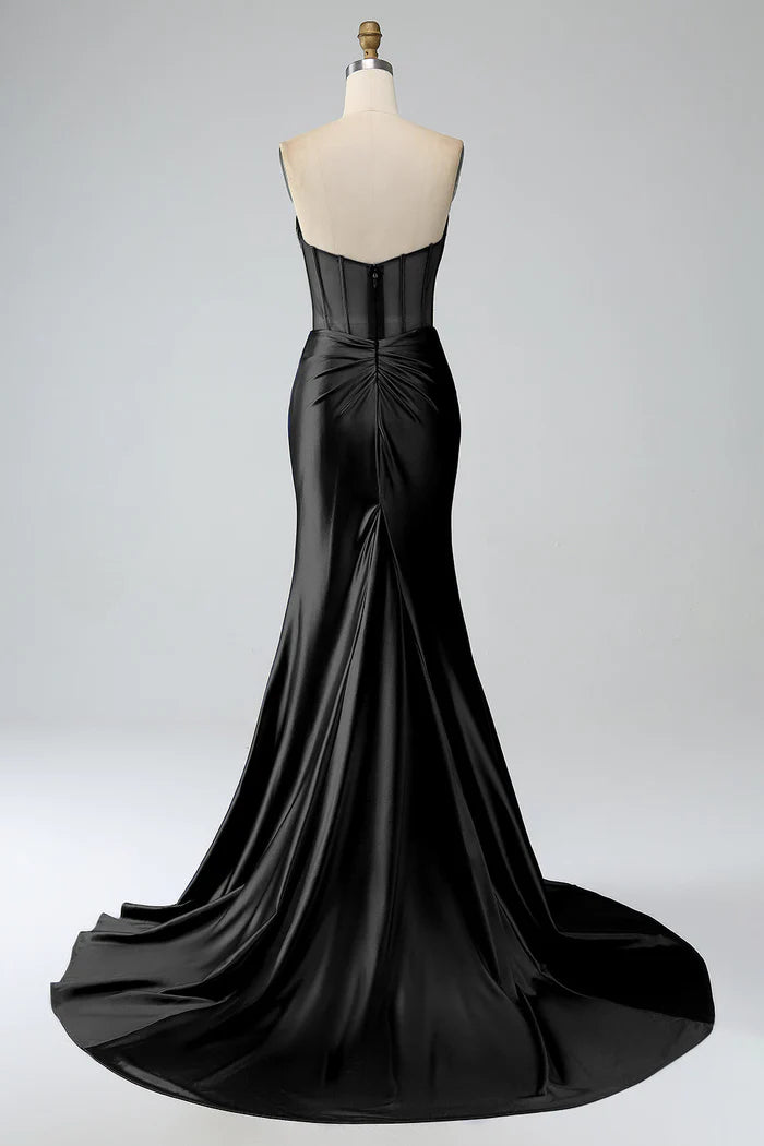 Weitese Dress Blush Pink Mermaid Strapless Pleated Corset Party Dress Maxi Dress With Slit Prom Dress