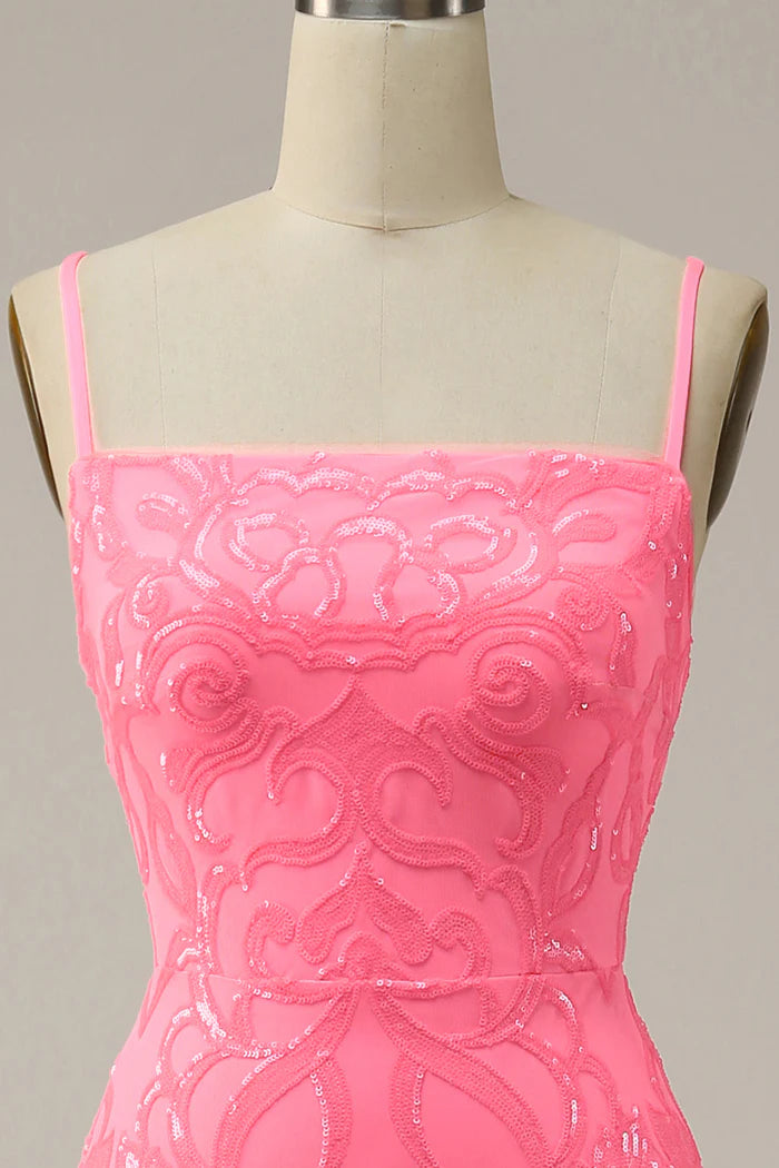 Vestido Weitese color rubor con tirantes finos y lentejuelas, vestido largo estilo sirena, vestido de fiesta sin mangas, color liso, vestido de fiesta de moda 