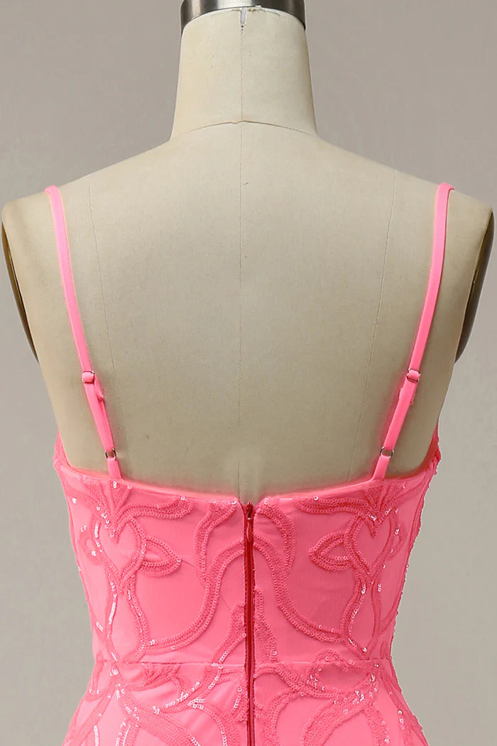 Vestido Weitese color rubor con tirantes finos y lentejuelas, vestido largo estilo sirena, vestido de fiesta sin mangas, color liso, vestido de fiesta de moda 