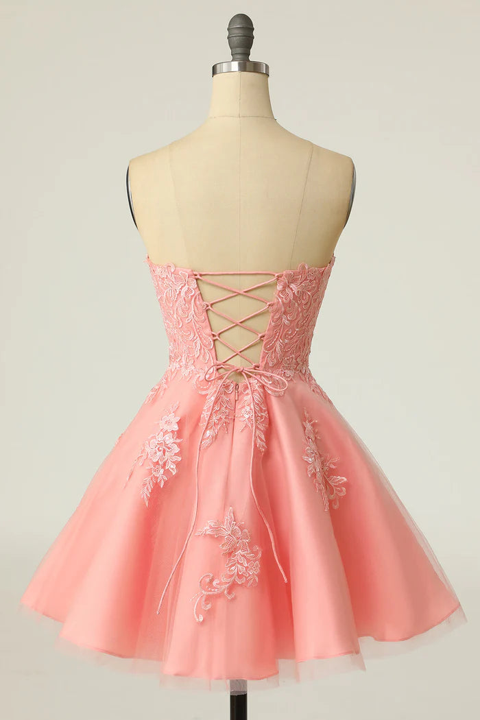 Weitese Dress Blush Strapless Short Prom Dress With Appliques A-line Homecoming Dress