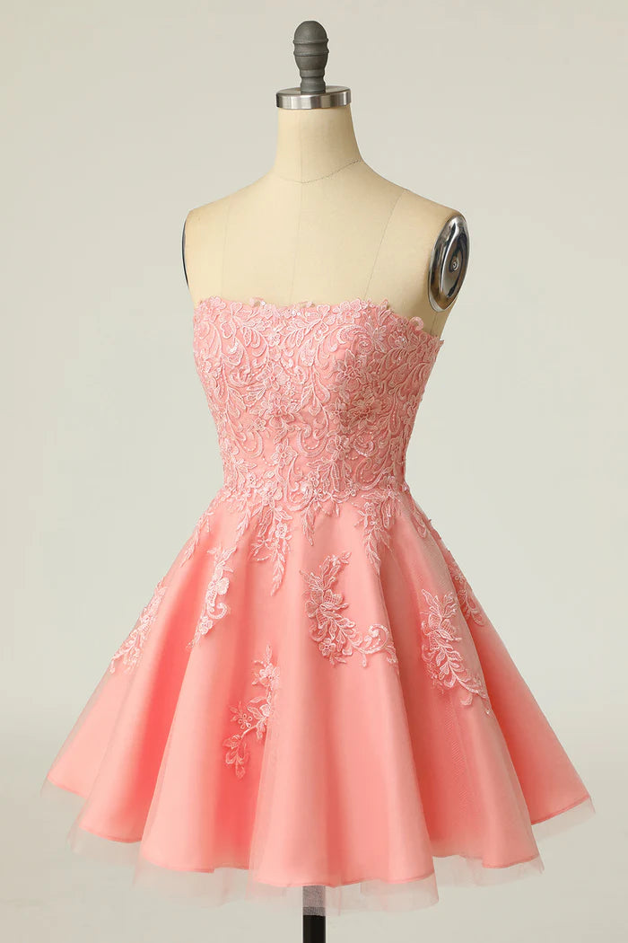Weitese Dress Blush Strapless Short Prom Dress With Appliques A-line Homecoming Dress