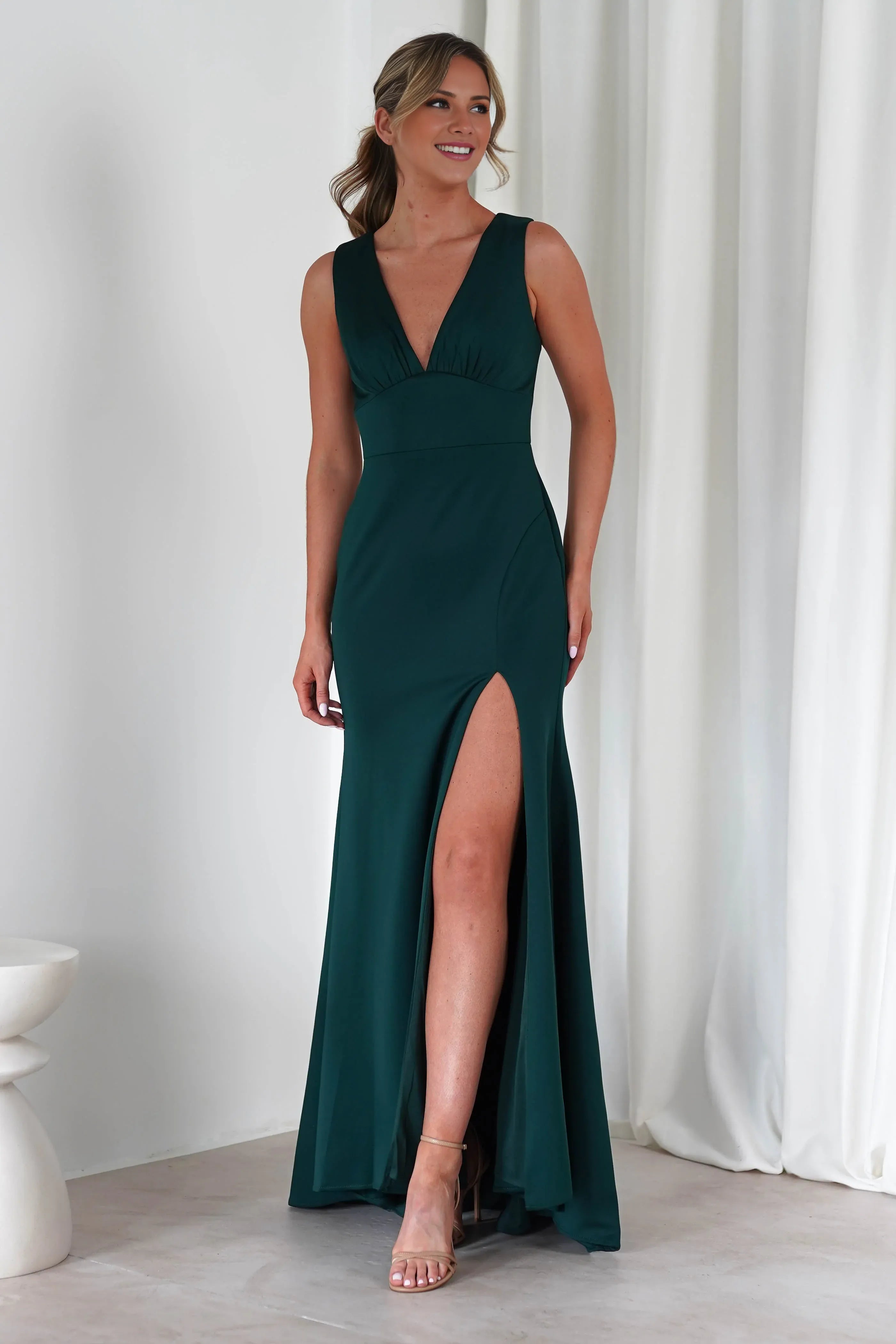 Weitese Dress Bodycon Sleeveless Plunging V Neck Gown Mermaid Sexy High Slit Prom Dress