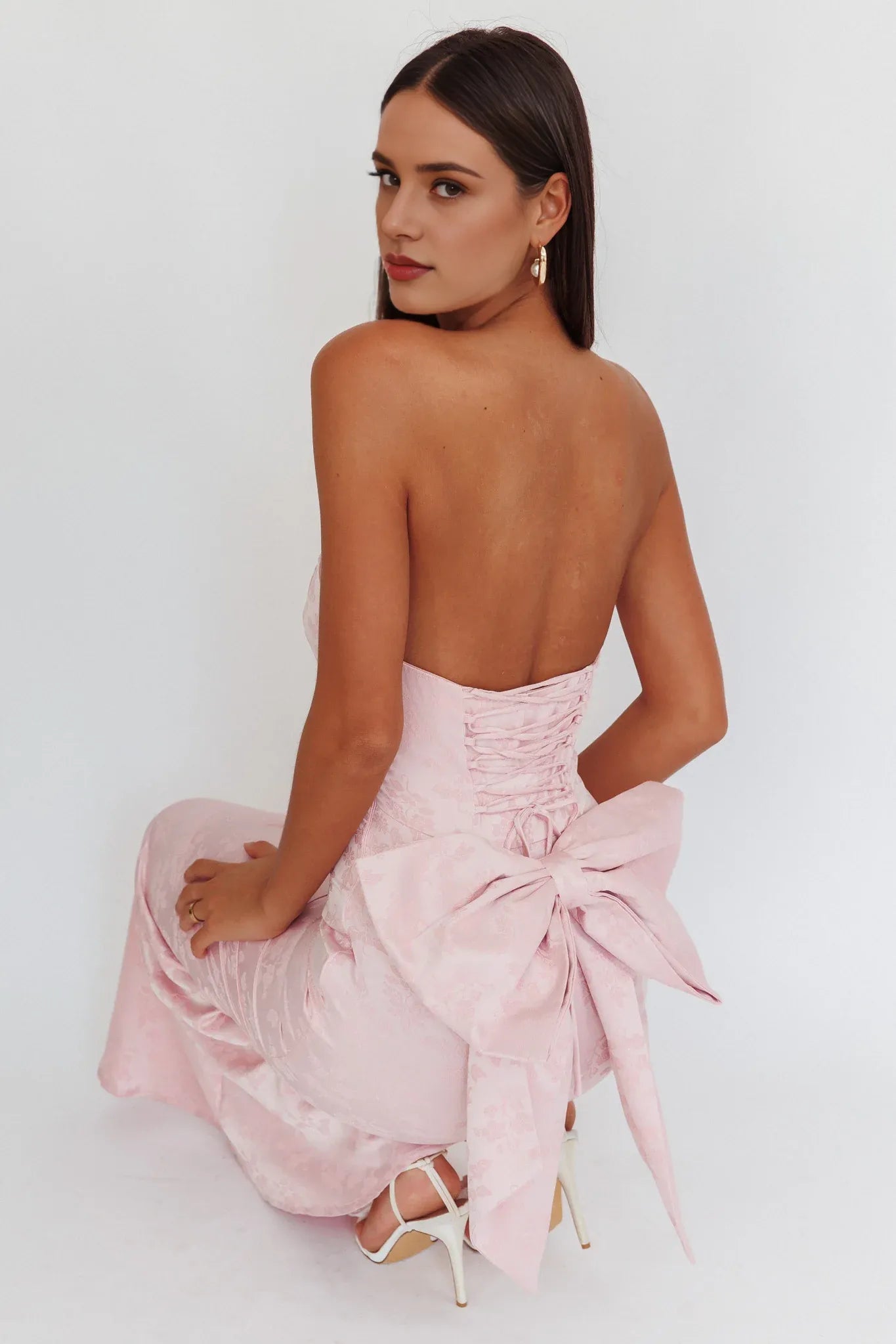 Weitese Dress Bow Back Maxi Dress Pink Mermaid/Trumpet Backless Elegant Ankle-Length Prom Dress