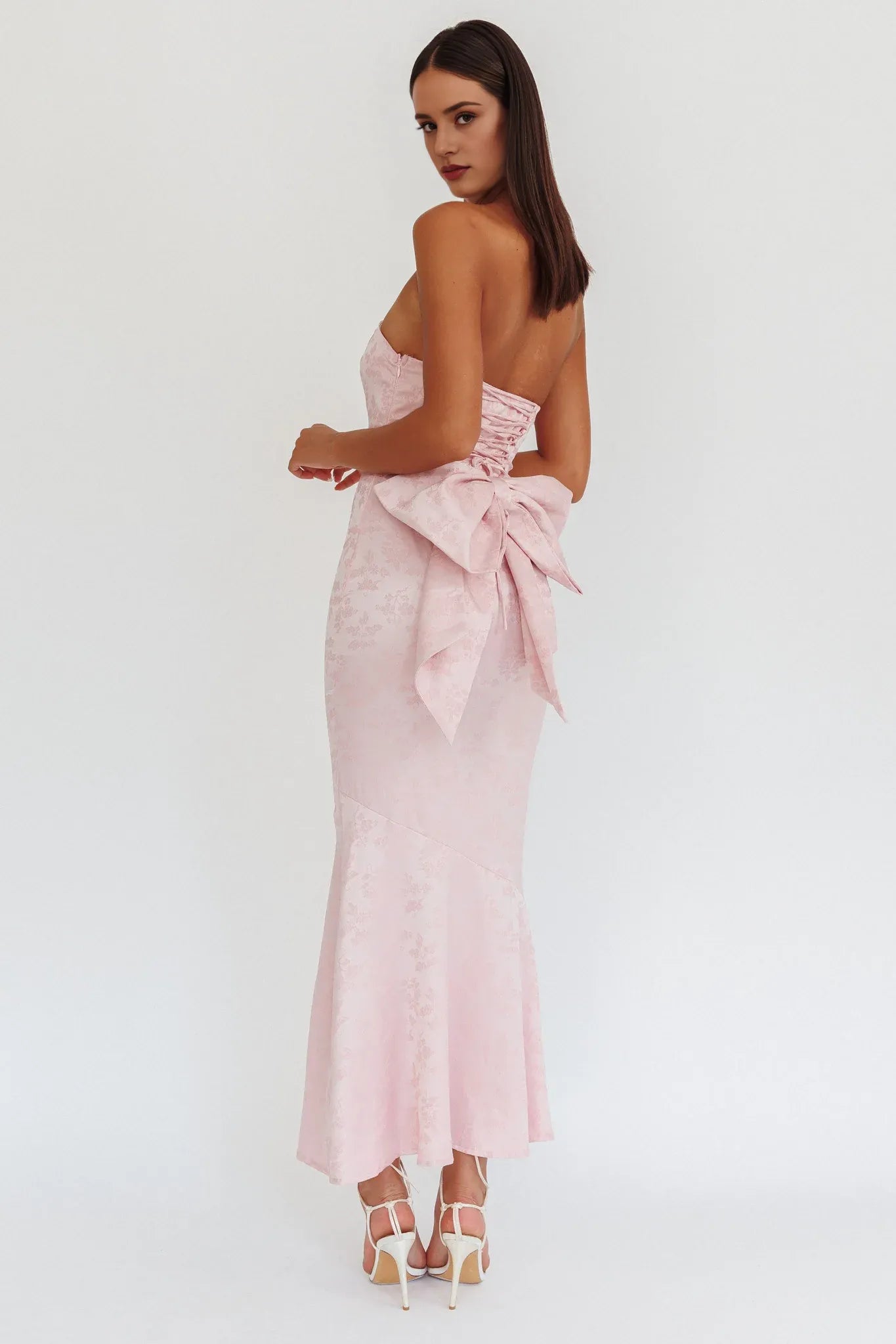 Weitese Dress Bow Back Maxi Dress Pink Mermaid/Trumpet Backless Elegant Ankle-Length Prom Dress