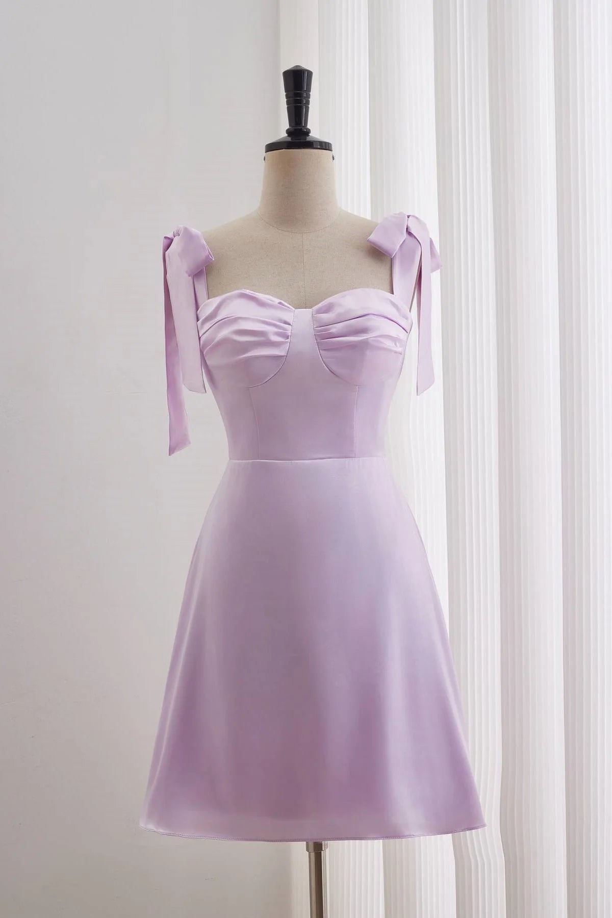 Weitese Dress Bow Tie Lavender Ruched A-line Short Dress Homecoming Dress