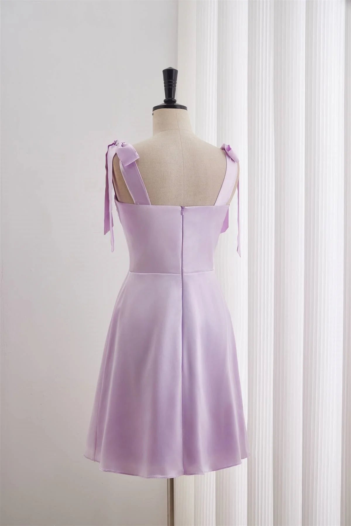 Weitese Dress Bow Tie Lavender Ruched A-line Short Dress Homecoming Dress