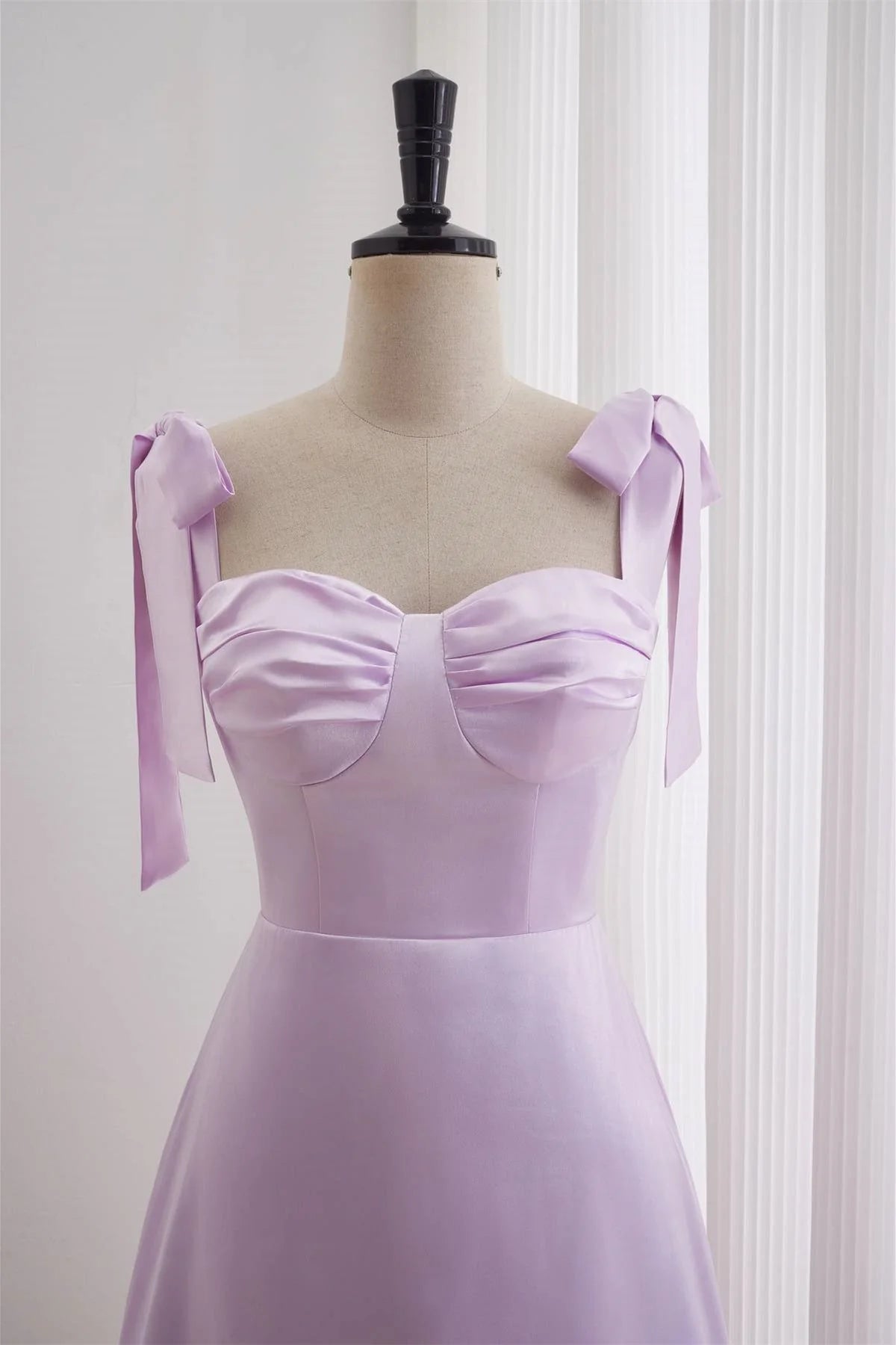 Weitese Dress Bow Tie Lavender Ruched A-line Short Dress Homecoming Dress