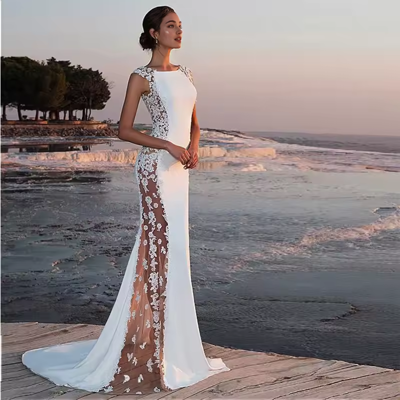 Weitese Dress Bridesmaid Dress Magic Lace Evening Gown Sleeveless Long Fitted Formal Party Dress Floor-length Wedding Dress